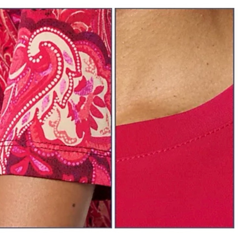 New Susan Graver Set of 2 Liquid Knit Print & Solid Tops Paisley/Rose L A697848 - Picture 4 of 9